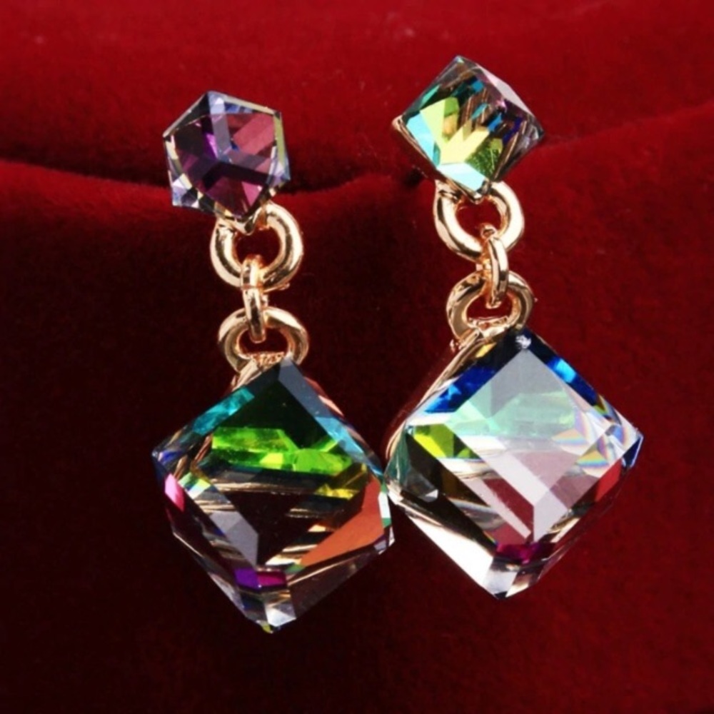Iridescent Crystal Drop Earrings with Gold-Tone Links - Picture 8 of 8